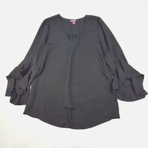 Vince Camuto Blouse Womens Medium Black Ruffle Bell Sleeve V-Neck Whimsigoth